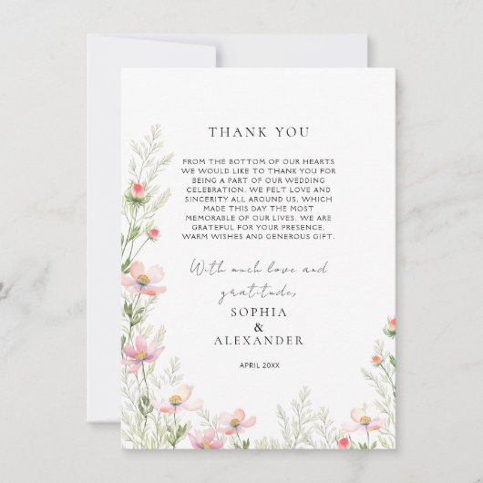 Wildflower bruiloft flat dank u kaart (Voorkant)