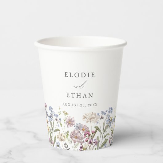 Wildflower bruiloft gepersonaliseerde papier cup b papieren bekers (Voorkant)