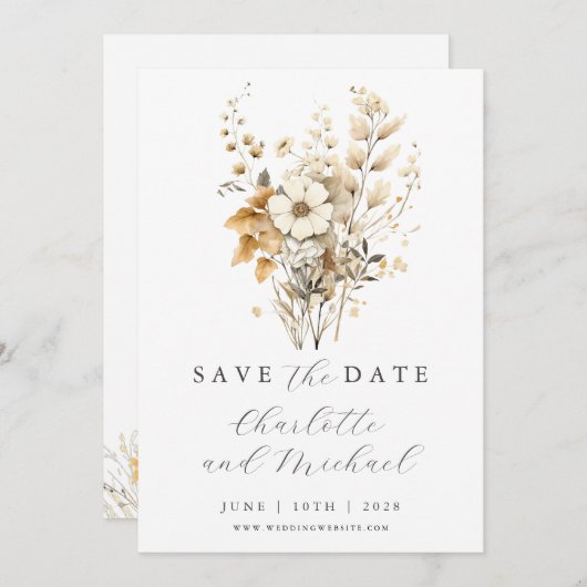 Wildflower Bruiloft | Ivory Platte Save The Date K (Voorkant / Achterkant)