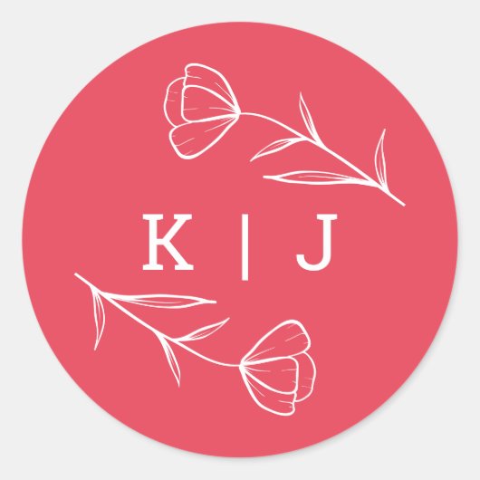 Wildflower bruiloft Monogram Sticker in Roos (Voorkant)