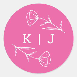 Wildflower Bruiloft Monogram Sticker in Roze