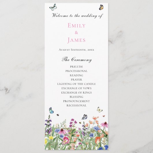 Wildflower bruiloft plat programma (Voorkant)