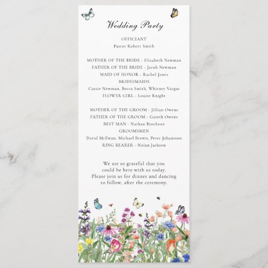 Wildflower bruiloft plat programma (Achterkant)