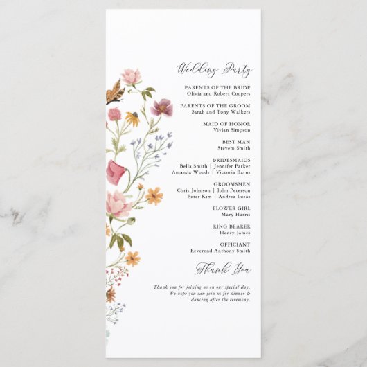 Wildflower bruiloft programma (Achterkant)