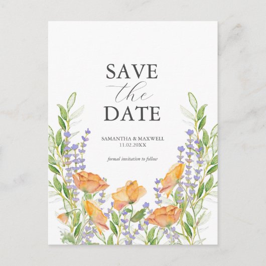 Wildflower bruiloft thema Bewaar de datum Briefkaart (Voorkant)