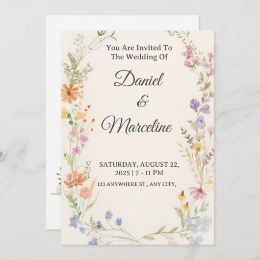 Wildflower bruiloft uitnodiging gepersonaliseerde (Voorkant / Achterkant)