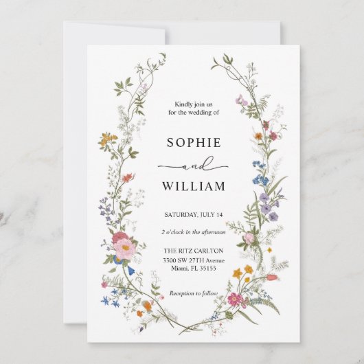 Wildflower bruiloft uitnodiging Sjabloon, afdrukba (Voorkant)