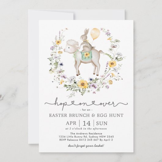 Wildflower Bunny & Lamb Easter Brunch & Egg Hunt Kaart (Voorkant)