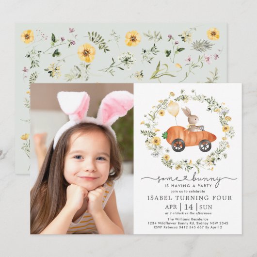 Wildflower Bunny Rabbit Paasdag Foto Kaart (Voorkant / Achterkant)