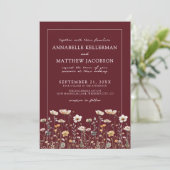Wildflower Burgundy Floral Wedding Kaart (Staand voorkant)