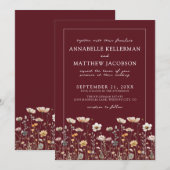 Wildflower Burgundy Floral Wedding Kaart (Voorkant / Achterkant)