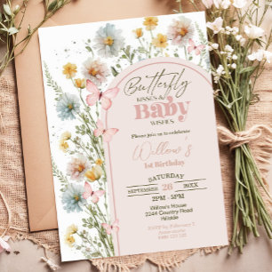 Wildflower Butterfly Baby shower Invitation Kaart