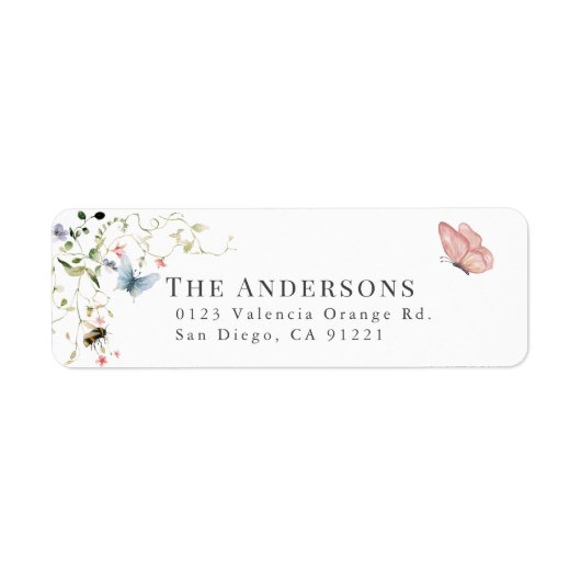 Wildflower Butterfly Bee Waterverf Retouradres Etiket (Voorkant)