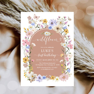 Wildflower Butterfly Girl Birthday Invitation Kaart