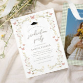 Wildflower Butterfly Pink & Sage Foto Afstuderen Kaart