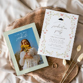 Wildflower Butterfly Pink & Sage Foto Afstuderen Kaart