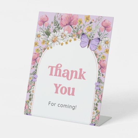 Wildflower Butterfly Verjaardag Bedankt voor Comin Reclamebord Met Voetstuk (Voorkant)