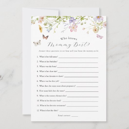 Wildflower Butterfly Wie kent Mama Game Kaart (Voorkant)