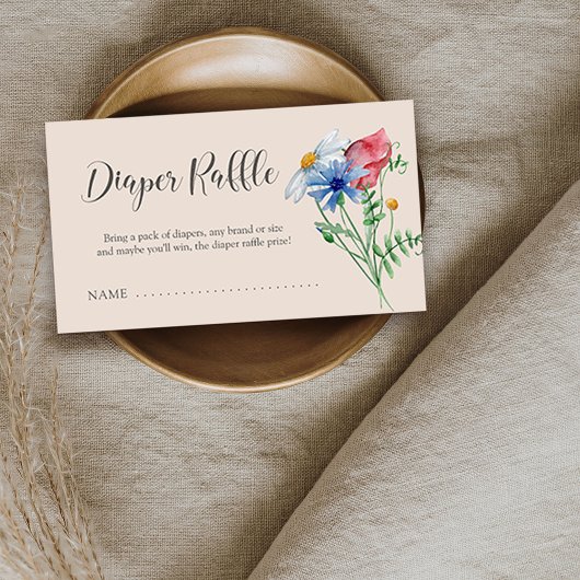 Wildflower Charm Baby shower Luier Raffle Ticket Informatiekaartje