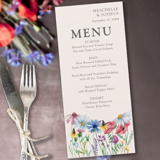 Wildflower Charm Country Floral Wedding Menu