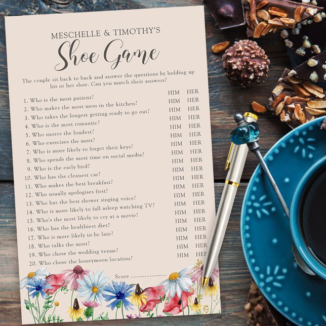 Wildflower Charm Wedding Couples Shower Game (Shoe Game for couples wedding shower from my Wildflower Charm collection)