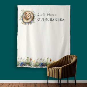 Wildflower Cowgirl Western Quinceanera Achtergrond Wandkleed
