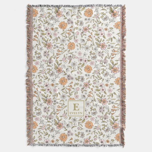 Wildflower Custom Name MonogramThrow Blanket Deken