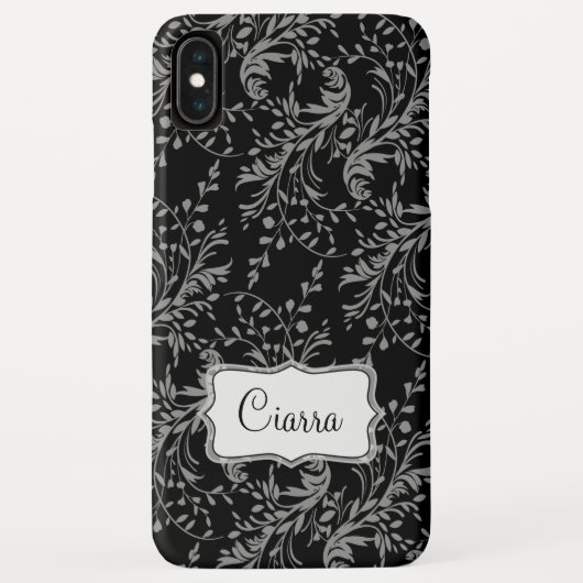Wildflower damask zwarte grijze naam Case-Mate iPhone case (Achterkant)