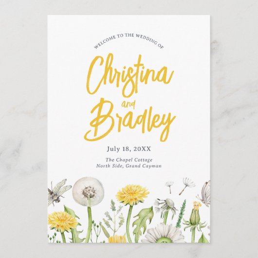 Wildflower Dandelion Garden Wedding Programma (Voorkant)