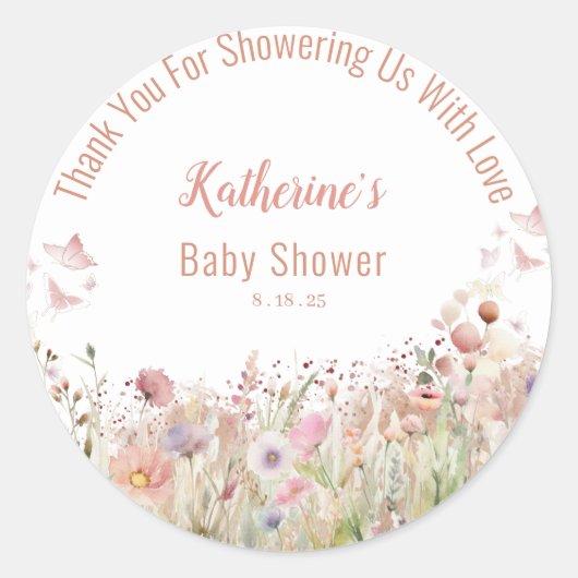 Wildflower dank je meisje Baby shower Ronde Sticker (Voorkant)