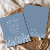 Wildflower Dusty Blue Monogram Huwelijksuitnodigin