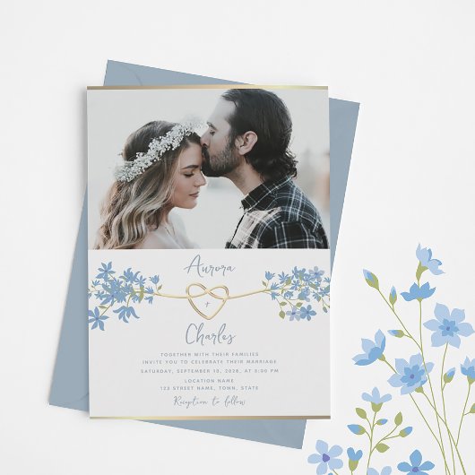 Wildflower Dusty Blue Wedding Kaart