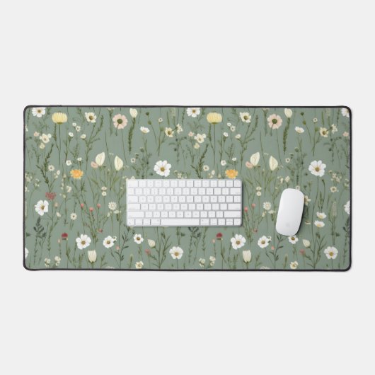 Wildflower Dusty Sage Floral Green Bureaumat (Keyboard & Muis)