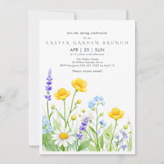 Wildflower Easter Garden Brunch Invitation Card (Devant)