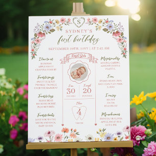 Wildflower Eerste Jaar Verjaardag Baby Milestone Poster