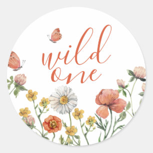 Wildflower eerste verjaardagsfeestje ronde sticker