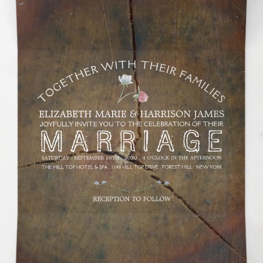 Wildflower eiken houten trouwsuite drieluik uitnodiging (Binnenkant midden)