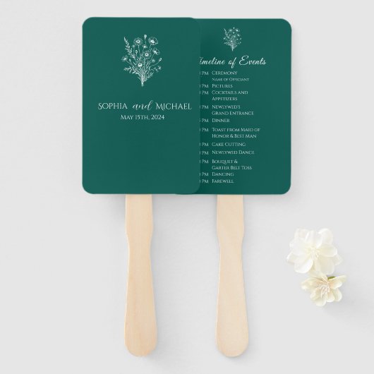 Wildflower Elegance-bruiloft programma Handwaaier (Voorkant en achterkant)