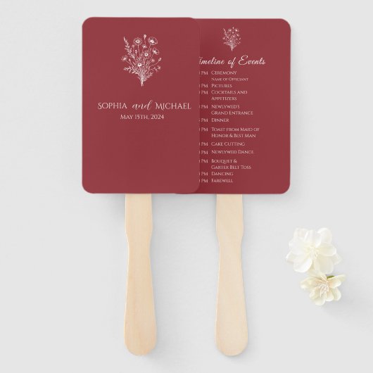 Wildflower Elegance-bruiloft programma Handwaaier (Voorkant en achterkant)