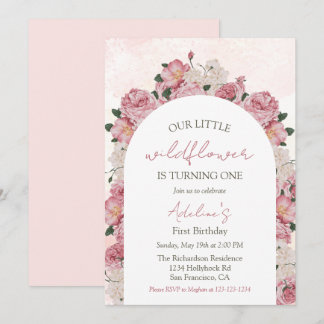 Wildflower Elegant Bloemen Baby Meisje 1e Verjaard Kaart