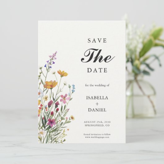 Wildflower Elegant Boho Bewaar de datum Kaart (Staand voorkant)