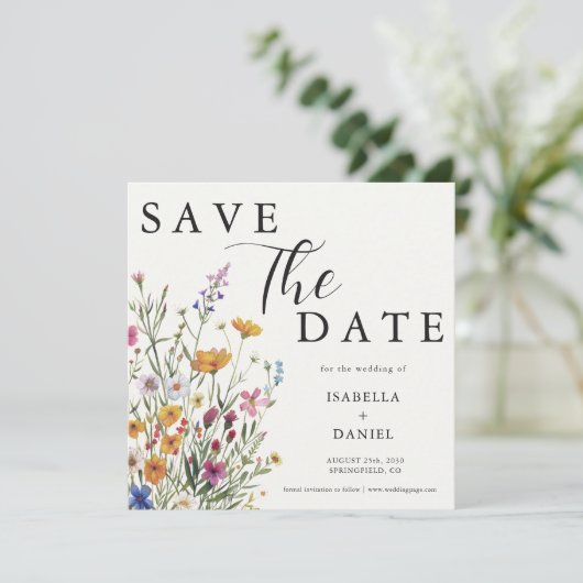 Wildflower Elegant Boho Wedding Save The Date (Debout devant)
