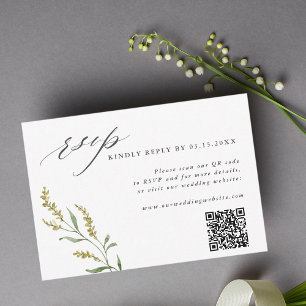Wildflower Elegant Bruiloft QR Code RSVP Kaartje