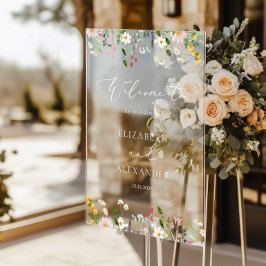  Wildflower Elegant Simple Wedding Welcome  Acryl Bord