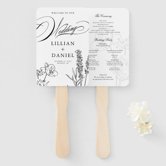 Wildflower Elegant Wedding Programme Handwaaier (Voorkant en achterkant)