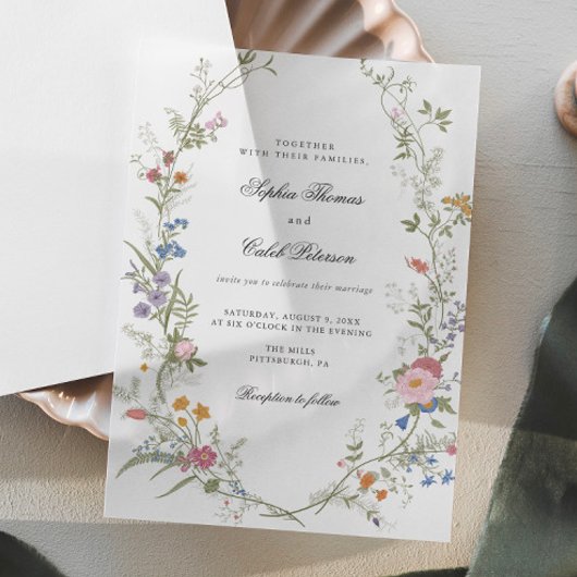Wildflower Elegante Vintage bruiloft uitnodiging