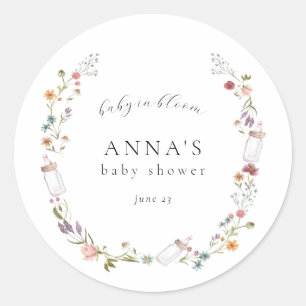 Wildflower en Bottle Wreath Baby shower Ronde Sticker