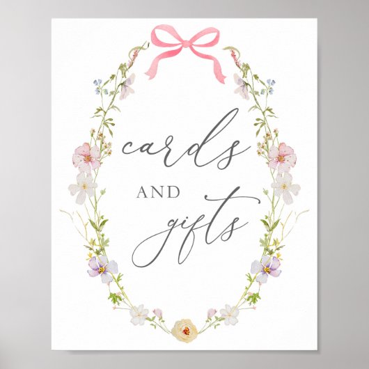 Wildflower en roze strik Kaarten en geschenken tek Poster (Voorkant)