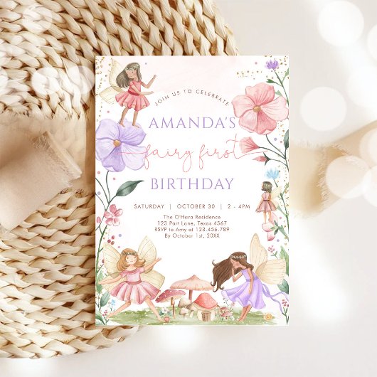 Wildflower Fairy First 1st Birthday Invitation