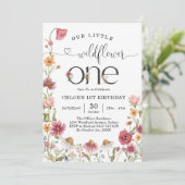 Wildflower Fairy One Girl 1st Birthday Invitation (Debout devant)